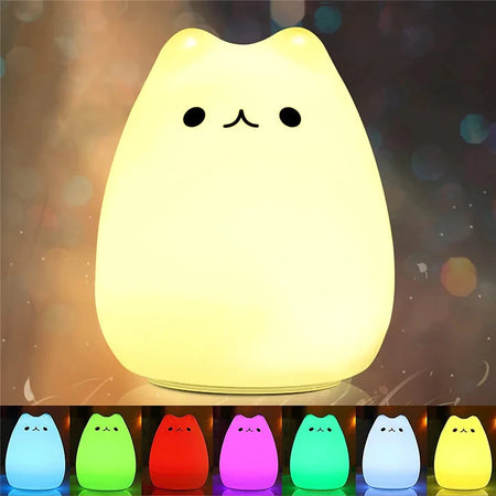 Cat Night Light for Kids Cute Silicone Squishy Touch Lamp Nursery Portable Gift for Children