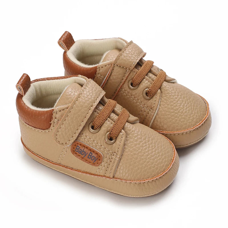 HAIZHIW Newborn Baby Boy & Girl Leather Shoes – Infant First Walkers, Non-Slip Rubber Toddler Retro Shoes (0-18M)