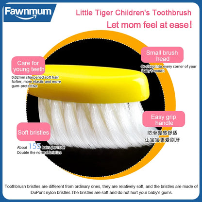 1Pc Fawnmum Cartoon Kids Toothbrush, Cute Animal Shaped Soft Silicone Handle for Children's Teeth & Gum Care
