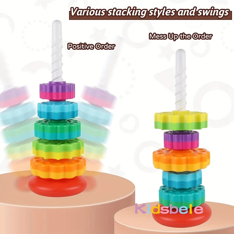 Rotated Rainbow Spinning Stacking Toy Early Education Puzzle