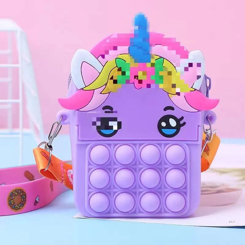 Girls Silicone Unicorn Messenger Bag Coin Purse | Cute Decompression Pop Fidget Toys for Children - Kidzy Market