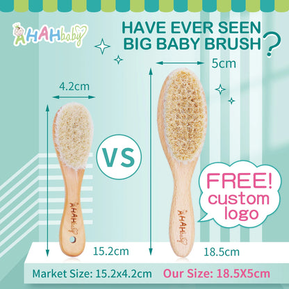 Baby Hair Brush and Comb Set for Newborn - Massage Bath & Shower - Custom Logo Mini Baby Wooden Hair Brush for Kids
