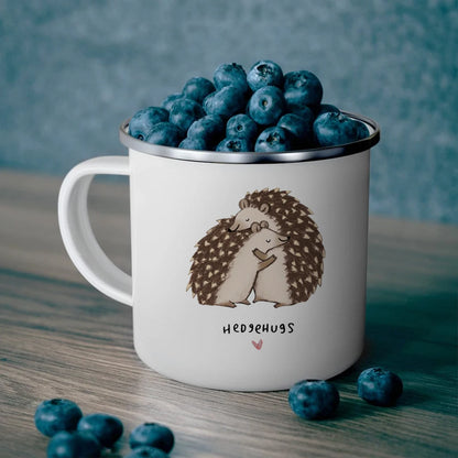 Hedgehog Hug Enamel Camping Mug - 11 oz (350 ml) Cute Coffee & Camping Cup Gift