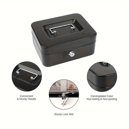 Metal Cash Box with Key Lock Secure Coin Storage Piggy Bank for Office and Home with Handle
