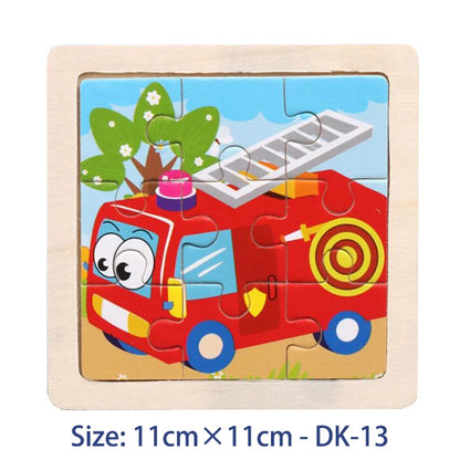 11cm (4.33in) Kids Wooden Jigsaw Puzzle – Cartoon Animal and Vehicle Montessori Educational Toy