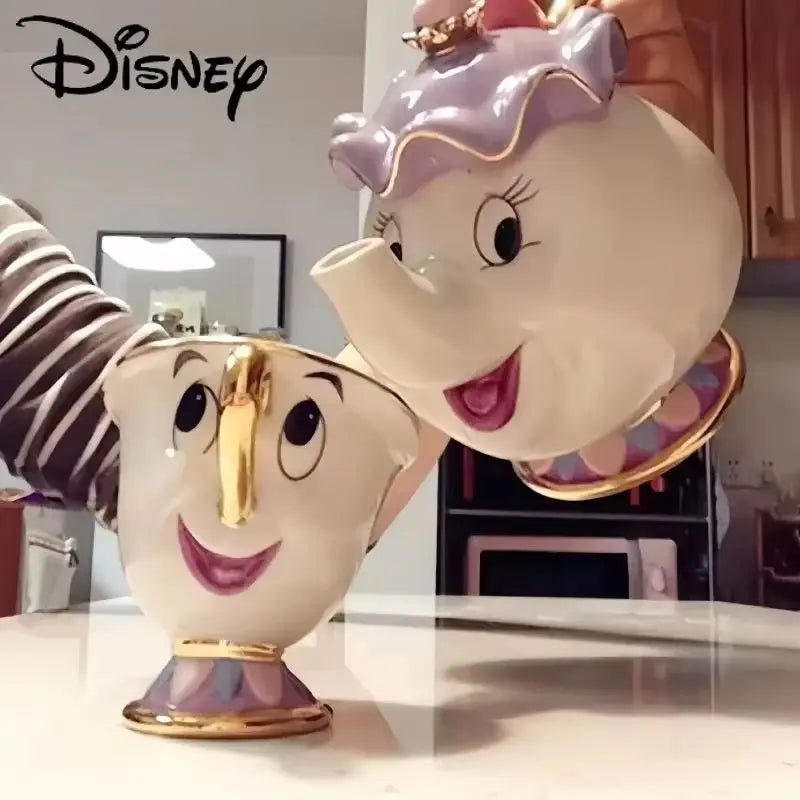 Disney Anime Peripheral Beauty and the Beast Mrs. Potts and Chip Tea Set Cute Cartoon Teapot and Mug