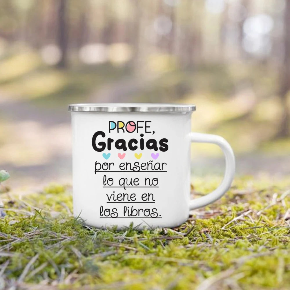 Thank You Teacher Enamel Coffee Mug – 'Without Teachers Like You' Printed Coffee Cup, 3.14 x 3.35 in (8 x 8.5 cm) Teacher Gift