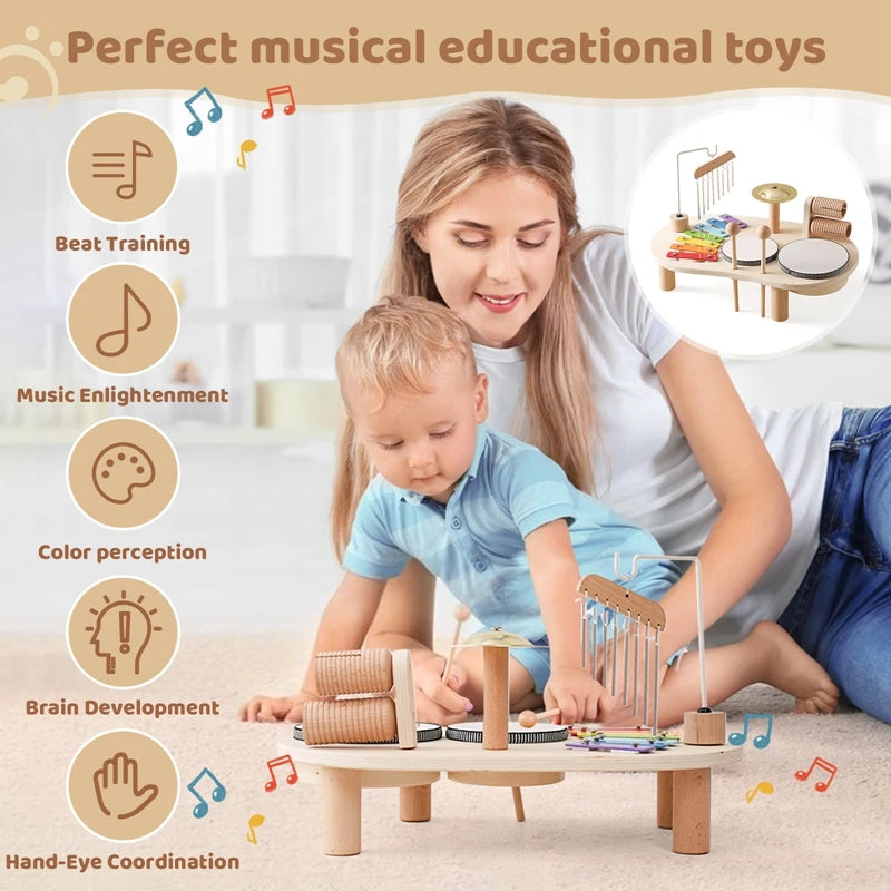 Baby Wooden Montessori Children's Xylophone Music Table Educational Aeolian Bells Musical Toy Newborn Birthday Gift