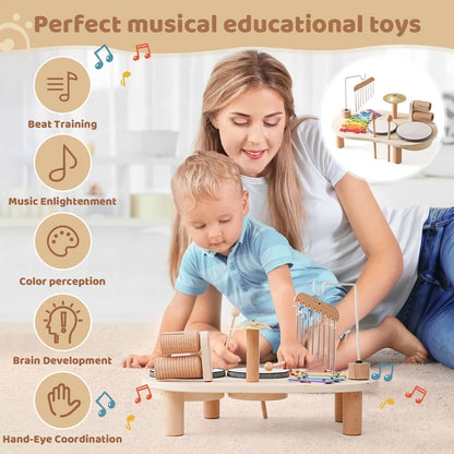 Baby Wooden Montessori Children's Xylophone Music Table Educational Aeolian Bells Musical Toy Newborn Birthday Gift