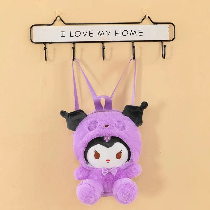 10-Inch Sanrio Hello Kitty Kuromi Plush Shoulder Backpack – Cute Anime Cartoon Bag for Girls and Women