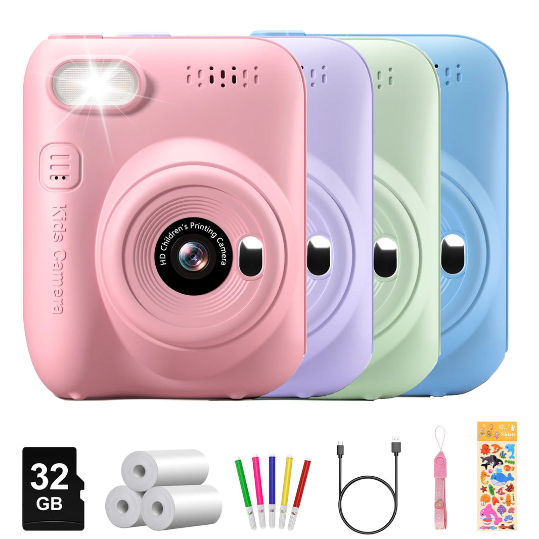 Instant Print Kids Camera with 3.0-Inch Screen, 32MP 1080P HD Digital Camera, Includes 3 Rolls of Printer Paper