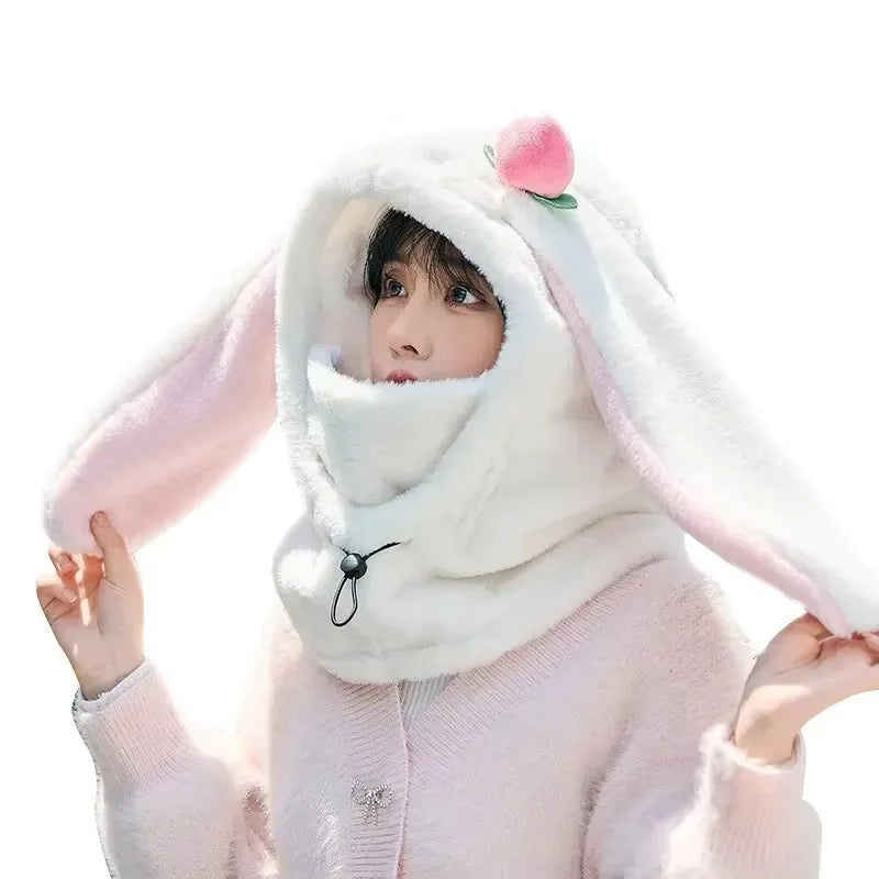 Plush Rabbit Ear Ski Helmet Cover - Soft Warm Helmet Hat for Women & Girls, Cute Cycling & Ski Cap