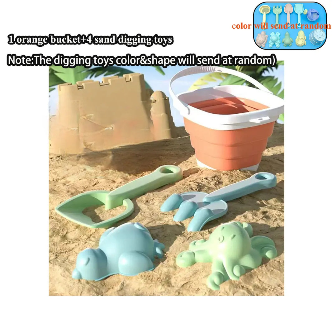 11/5/1Pcs Beach Sand & Water Play Set With Folding Bucket — Outdoor Sandbox Accessories, Random Colors