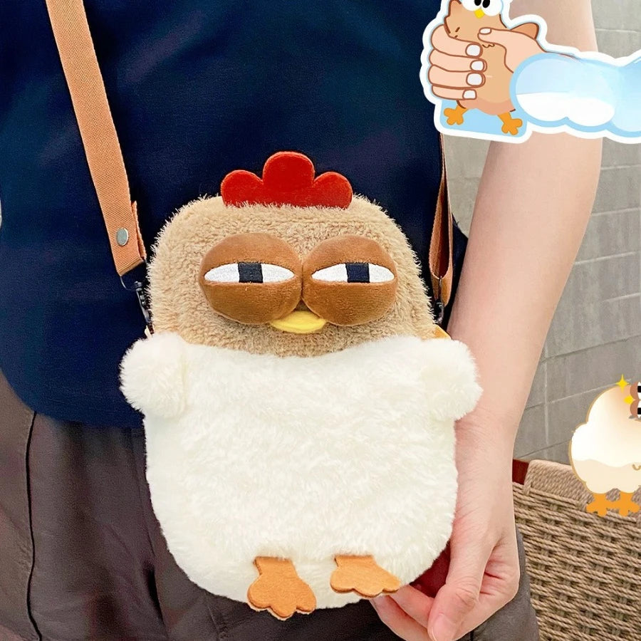 Ugly Hen Fur Plush Shoulder Bag – Funny Kawaii Chicken Pendant Keychain Handbag for Women