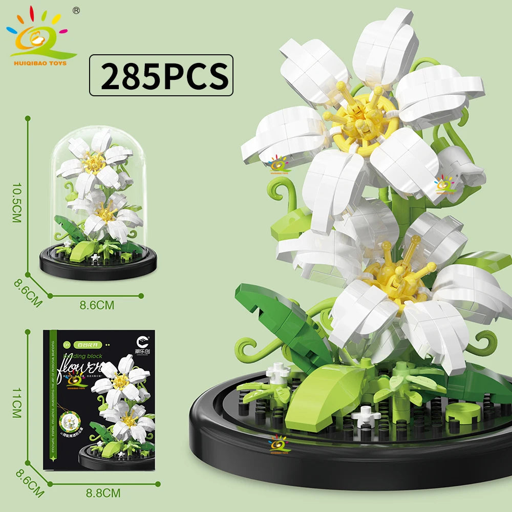 HUIQIBAO MOC Eternal Bouquet Micro Building Blocks – DIY Flower Model and Home Desk Decoration Toy for Kids