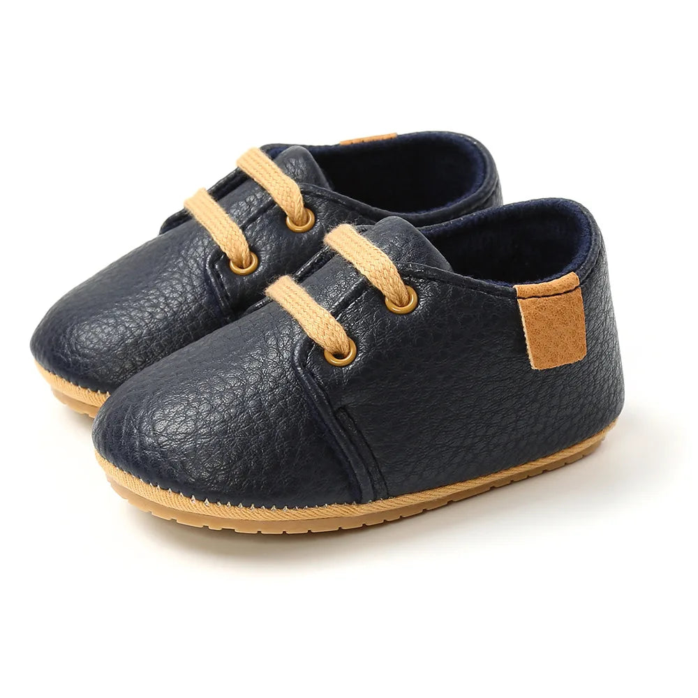 Meckior Baby Shoes Retro Leather Boy Girl Multicolor Toddler Rubber Sole Anti-Slip First Walkers Infant Shoes