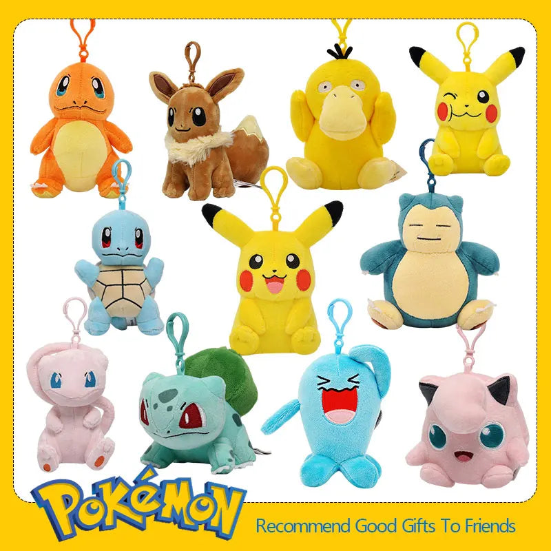 Anime Pokemon Pikachu Mew Snorlax Eevee Bulbasaur Psyduck Plush Backpack Pendant Keychain Gift