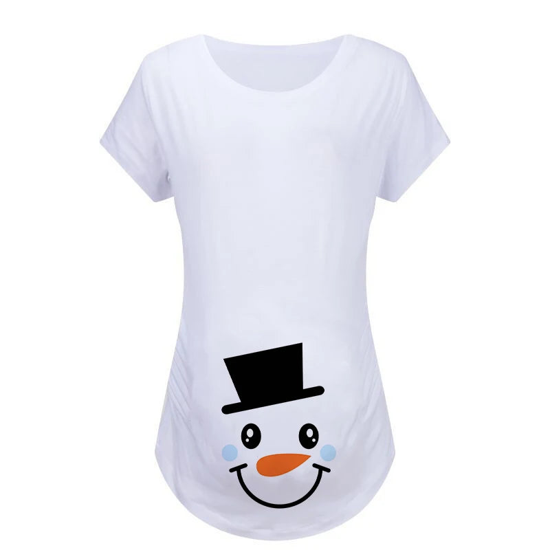 Christmas Women's Maternity T-shirt Santa Baby Printed Pregnant Women T-shirt Pregnancy Casual Short Sleeve White Clothes