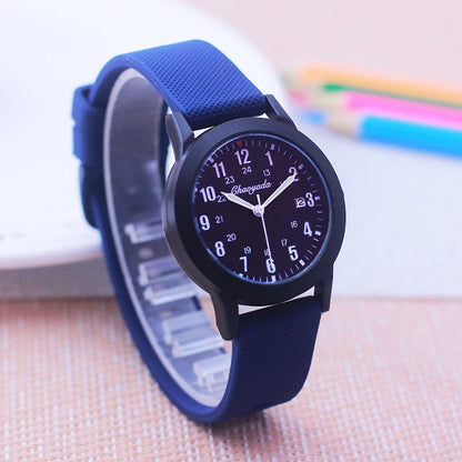 Fashion Boys and Girls Multifunction Date 24-Hour Waterproof Watch with Soft Silicone Strap High-Quality Student Gift