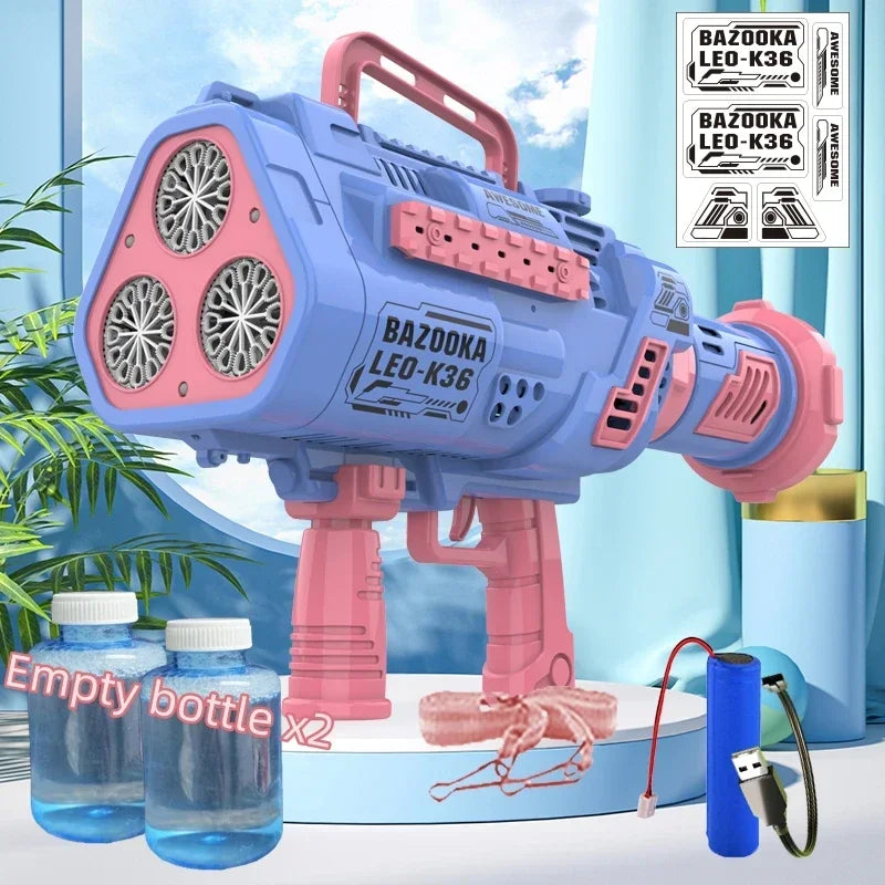 Large Automatic 88-Hole Dinosaur Gatling Bubble Gun - Rocket Bubble Machine Blower for Kids & Adults, Outdoor Toy