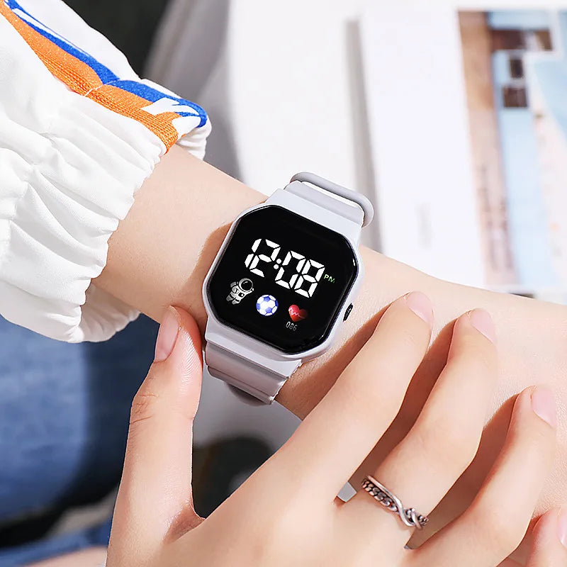 Kids Sport LED Digital Watch Spaceman Silicone Strap Waterproof Electronic Wristwatch for Boys and Girls Gift