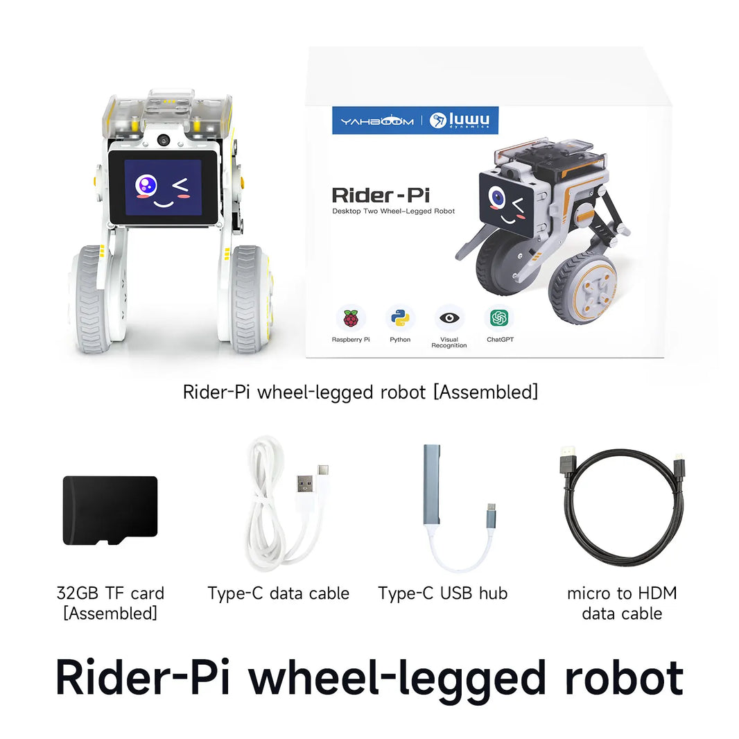 Rider-Pi AI Visual Robot, Two-Wheel Smart Car Toy with IMU Module, Python Programming, ChatGPT Voice Interaction