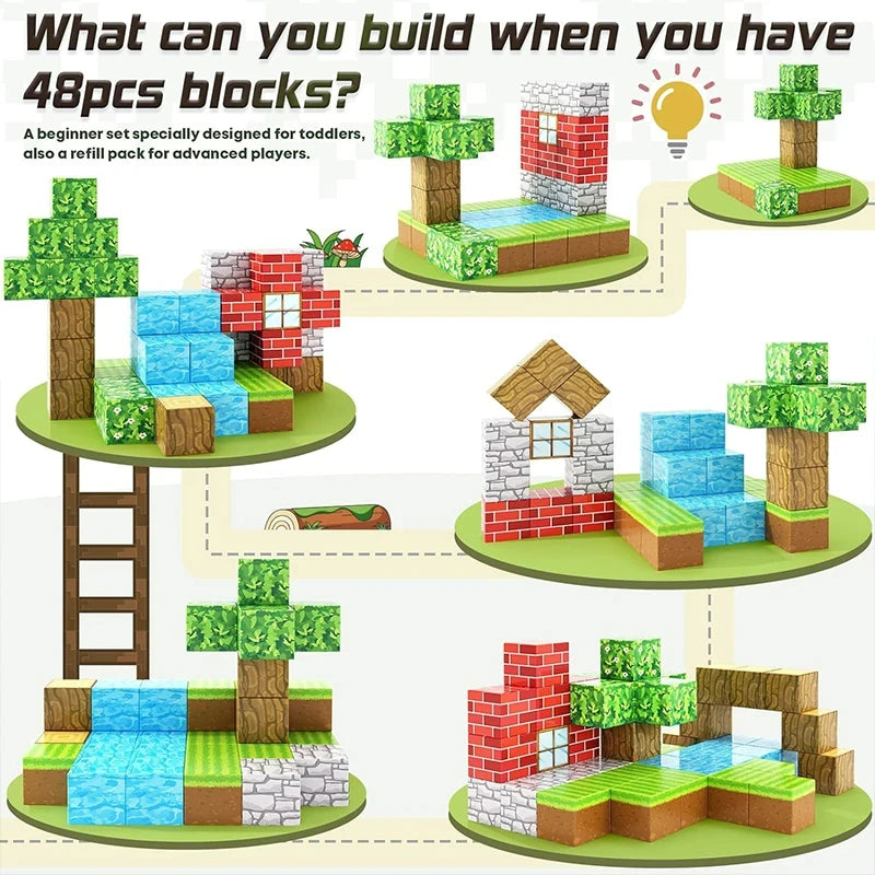 Magnetic Building Blocks – Mine World Cube Magnet Set for Kids Age 3+, DIY STEM Model, Best Montessori Sensory Toy for Children