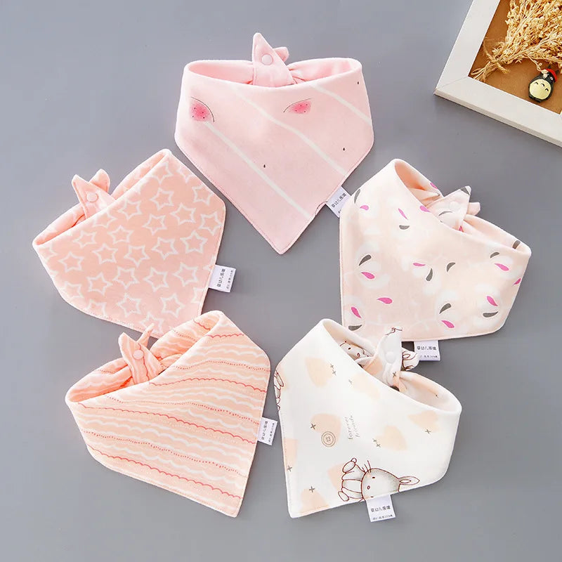 5pcs Baby Bibs Cotton Triangle Scarf | Double Layer Saliva Towel Burp Cloths | Newborn Bandana Bibs & Accessories - Kidzy Market