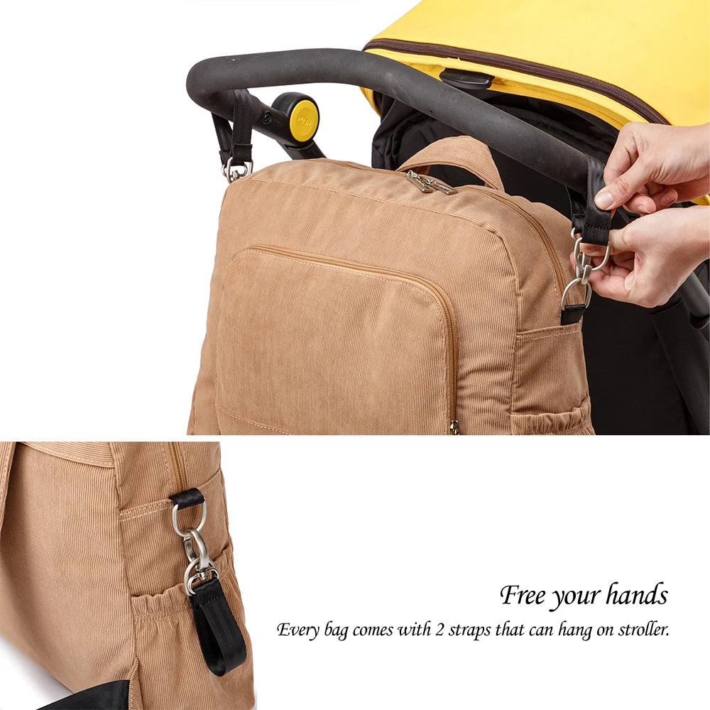 Soboba Corduroy Diaper Backpack – Large Capacity & Multi-Functional for Moms - Kidzy Market