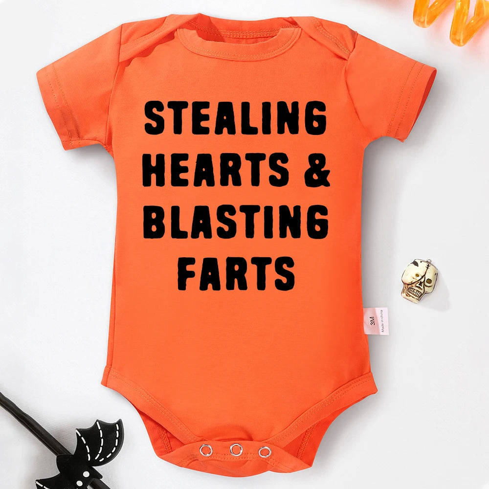 Creative Baby Onesie – "Stealing Hearts and Blasting Farts" Letter Print Funny Bodysuit – Comfy & Breathable Cotton Infant Clothes (0-24M)