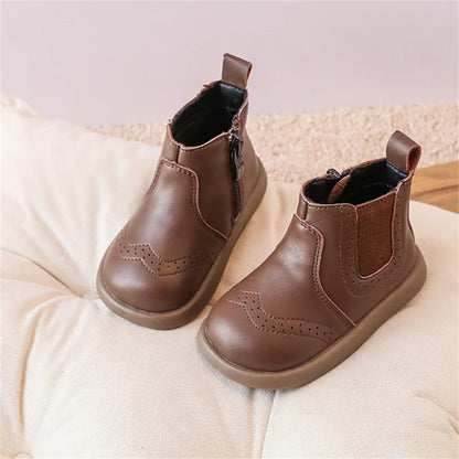 New Spring Autumn Baby Leather Ankle Boots Rubber Sole Toddler Shoes Little Girls Fashion Boots