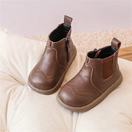 New Spring Autumn Baby Leather Ankle Boots Rubber Sole Toddler Shoes Little Girls Fashion Boots