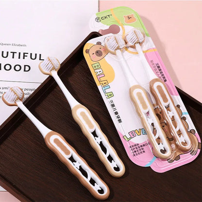 2Pcs Ultra Fine Soft Bristle Children's Toothbrush Set, 3-Sided Oral Cleaning for 3-12 Years Old