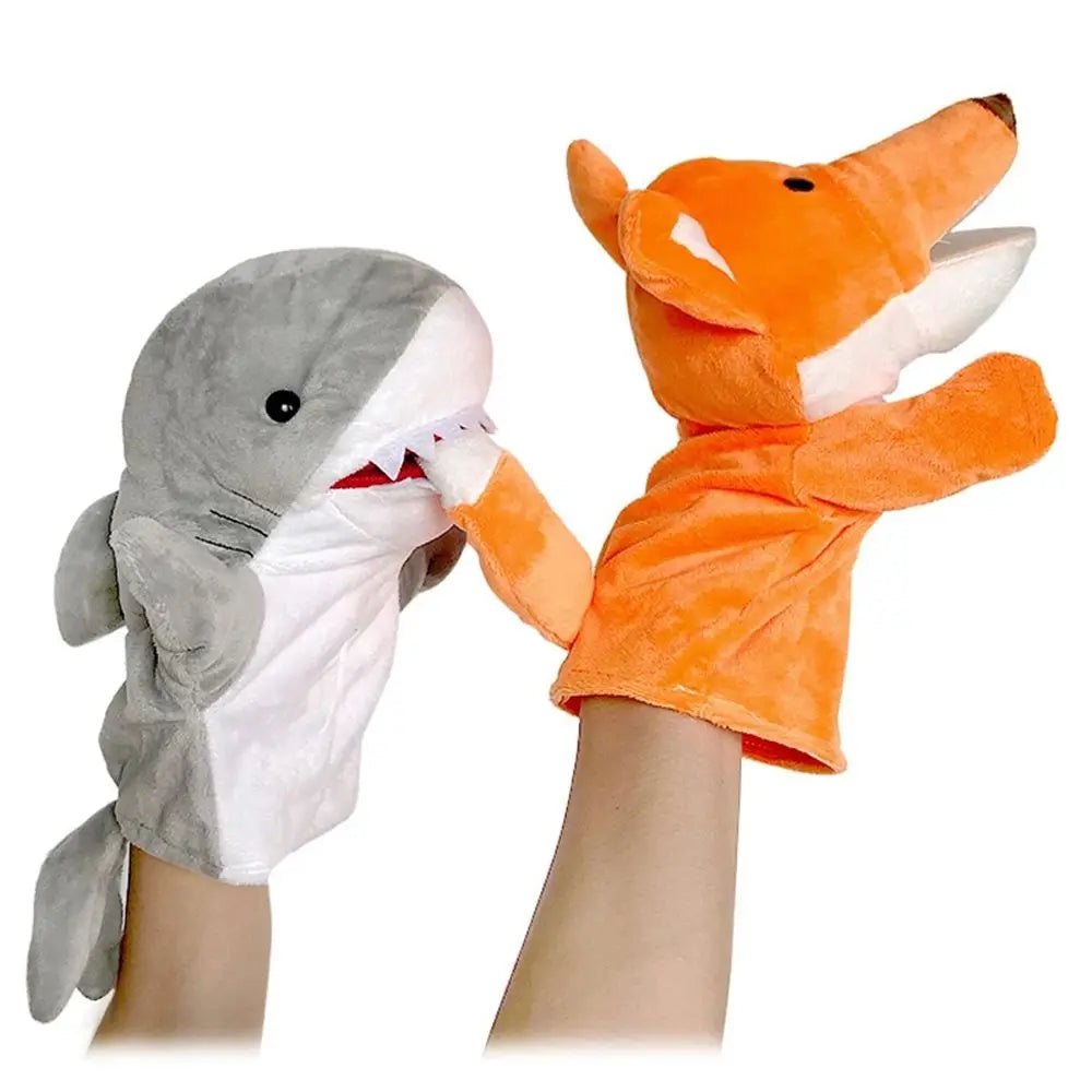 Stuffed Bear and Shark Hand and Finger Puppets, Plush Animal Dolls for Children