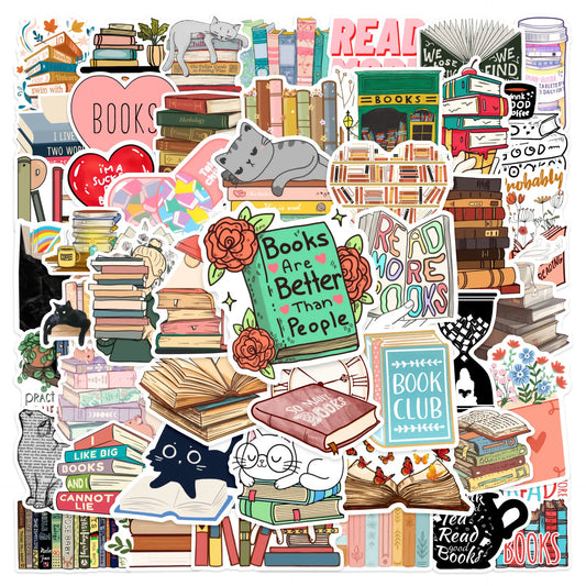 50pcs Diary Book Reading Stickers – Aesthetic DIY Stickers for Scrapbooks, Notebooks, Phones, Laptops, Guitars, and Luggage