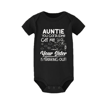 "Auntie, You Gotta Come Get Me" Baby Romper – Funny Letter Print Newborn Bodysuit – Summer Short-Sleeve Infant Clothes (0-1Y)