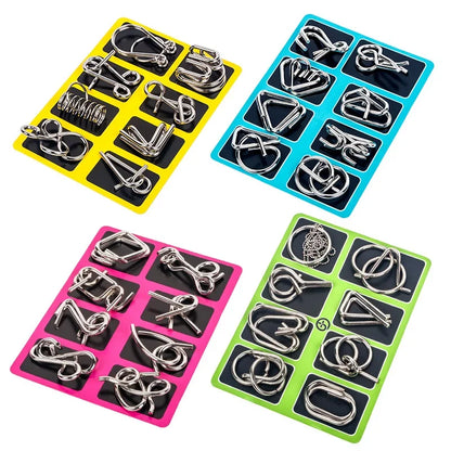 8 Pieces Metal Montessori Wire Puzzle Set – Mind Teaser Educational Game for Kids and Adults