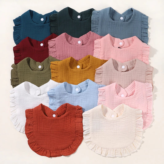 Newborn Baby Bibs & Burp Cloths | Solid Color Toddler Bandana Feeding Bibs, Ruffle Saliva Towel for Drool, Baby Accessories - Kidzy Market