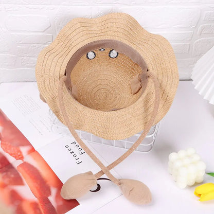 Kids Straw Sun Hat with Pop-Up Bunny Ears — Wide Brim 6.5 cm (2.6 in), 54 cm (21.3 in) Head — UPF 50+ Unisex Beach & Summer Hat, TikTok-Trending