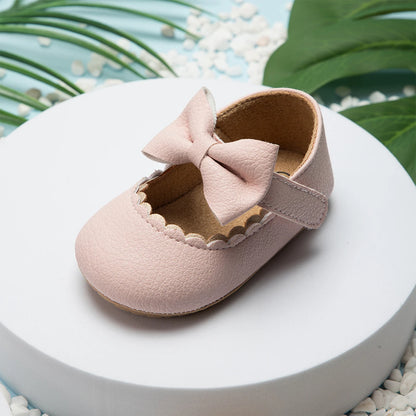 Meckior Baby Girl Shoes – Leather Rubber Sole Anti-Slip Toddler First Walkers, Newborn Infant Crib Shoes