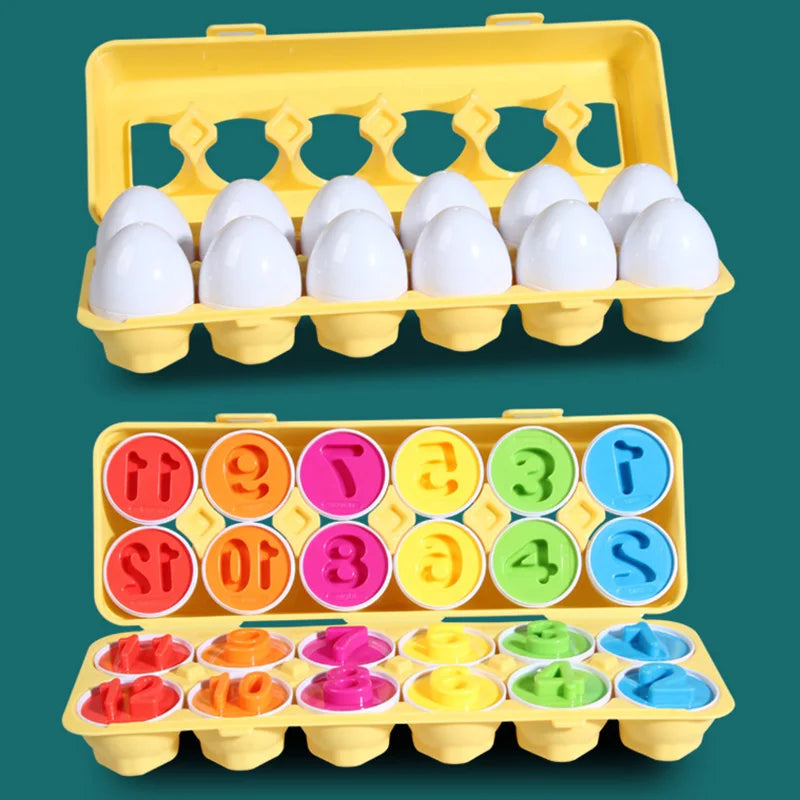 12 Matching Eggs Montessori Sensory Toy – Easter Chicken Color and Shape Sorting Educational Toy for Kids Gifts