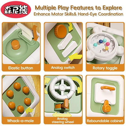 6-in-1 Activity Cube Busy Board – Montessori Sensory Toy with Drawer and Switches, Skill Practice Educational Toy for Toddlers Gift