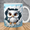 3D Owl Coffee Mug Wrap – 11 oz (350 ml) Ceramic Sublimation Tea & Milk Cup, Surprise Gift for Kids