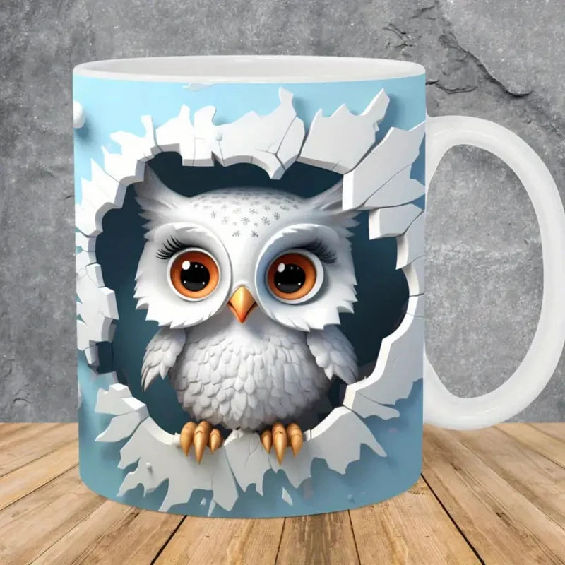3D Owl Coffee Mug Wrap – 11 oz (350 ml) Ceramic Sublimation Tea & Milk Cup, Surprise Gift for Kids