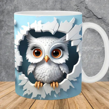 3D Owl Coffee Mug Wrap – 11 oz (350 ml) Ceramic Sublimation Tea & Milk Cup, Surprise Gift for Kids