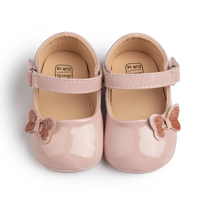KIDSUN Baby Shoes – Newborn Girl Princess PU Toddler Shoes, Bow Decor Anti-Slip Rubber Sole First Walker (0-18M)