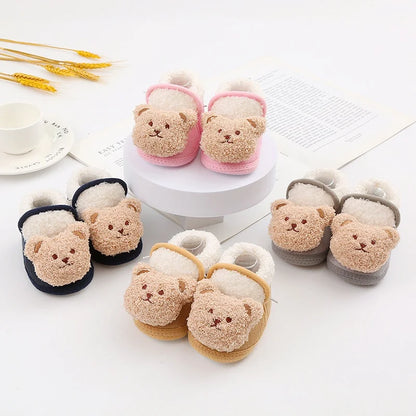 Winter Warm Newborn Baby Boy Girl Boots, Cute Bear Soft Toddler Shoes, First Walkers Anti-slip Booties, Infant Fur Snow Boots (0-18M)