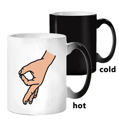 Color-Changing Ceramic Coffee Mug – Heat-Sensitive "OK" Kawaii Cup, 11.8 oz (350 ml) – Fun Friends Gift