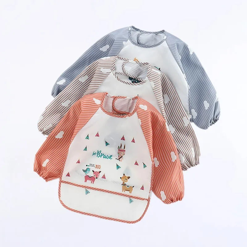 Waterproof Long-Sleeve Baby Bib – Cute Cartoon Apron with Pocket for Self-Feeding (0-3Y) - Kidzy Market