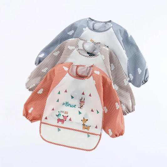 Waterproof Long-Sleeve Baby Bib – Cute Cartoon Apron with Pocket for Self-Feeding (0-3Y) - Kidzy Market